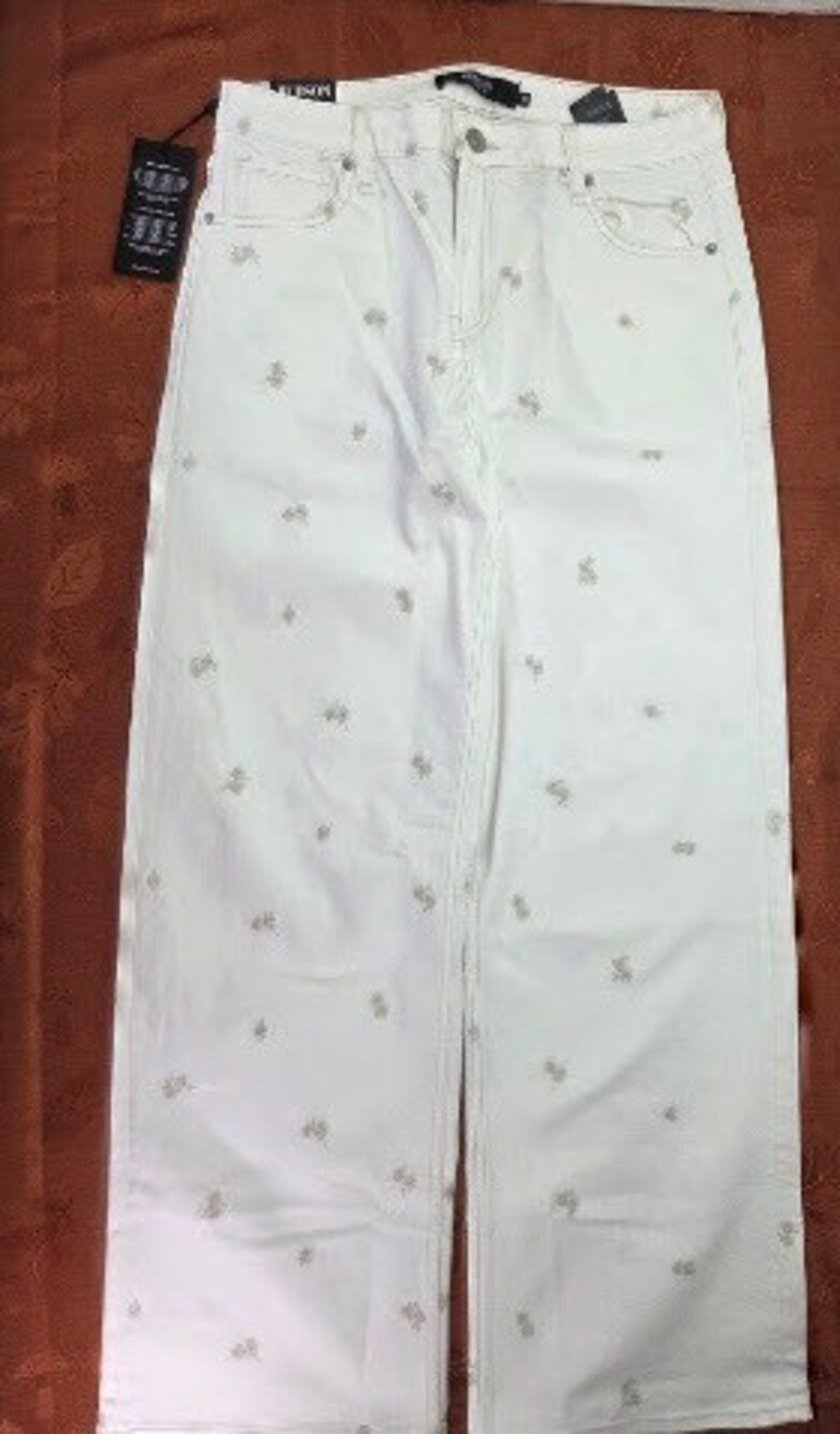 Hudson High Rise Wide Leg Jeans Women Embroidered White 10/30 NWT